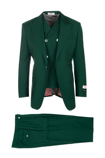 San Giovesse Forest Green, Pure Wool, Wide Leg Suit & Vest by Tiglio Rosso TIG4501