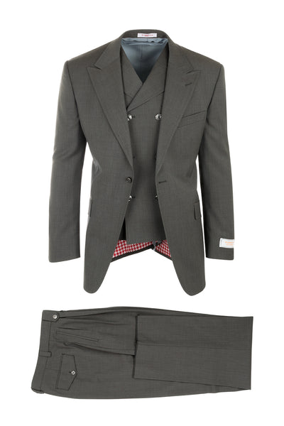 San Giovesse Gray, Pure Crepe Wool, Wide Leg Suit & Vest by Tiglio Rosso TL1311
