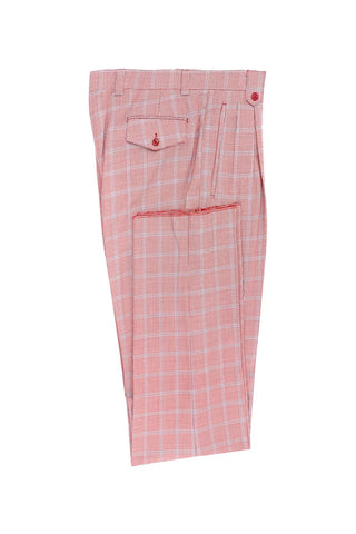 Red Houndstooth with Light Blue Windowpane Wide Leg Wool Dress Pant 2576 by Tiglio Luxe CT552455