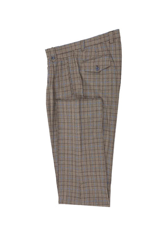 Brown with Light Blue Windowpane  Wide Leg Wool Dress Pant 2576 by Tiglio Luxe TLS20027/1
