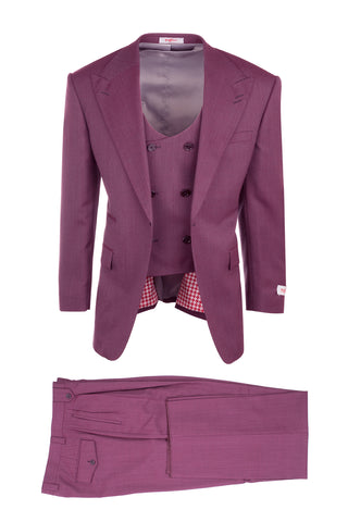 Luca Rosé, Pure Wool, Wide Leg Suit & Vest by Tiglio Rosso TS6093/2