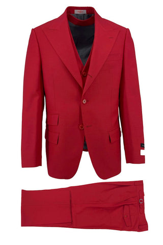 Red Marbella Semi-Wide Leg, Pure Wool Suit & Vest by Tiglio Rosso