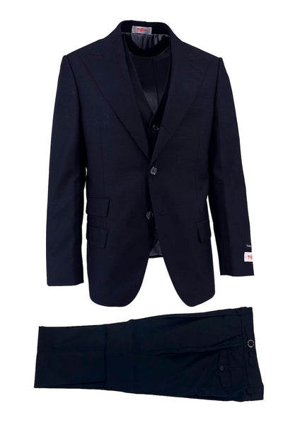Black Marbella Semi-Wide Leg, Pure Wool Suit & Vest by Tiglio Rosso TIG1001
