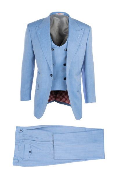 Luca Light Blue, Pure Wool, Wide Leg Suit & Vest by Tiglio Rosso V844.958/110